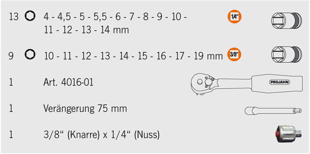 1/4" + 3/8" Durchschraubknarren Satz 25tlg – Bild 2