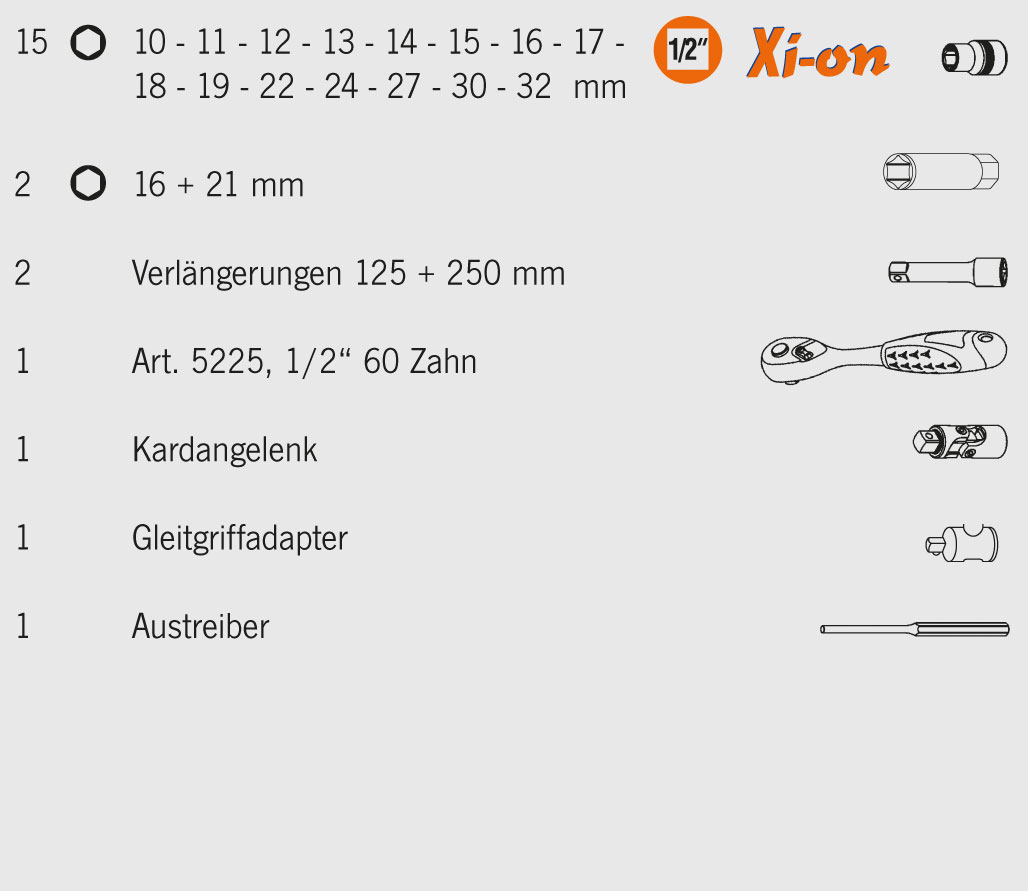 Xi-on 1/2" Steckschlüssel Satz 23tlg – Bild 3