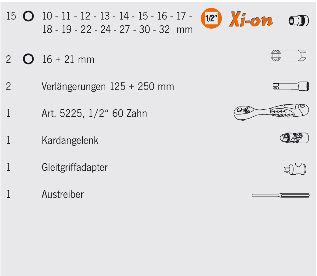Xi-on 1/2" Steckschlüssel Satz 23tlg – Bild 2