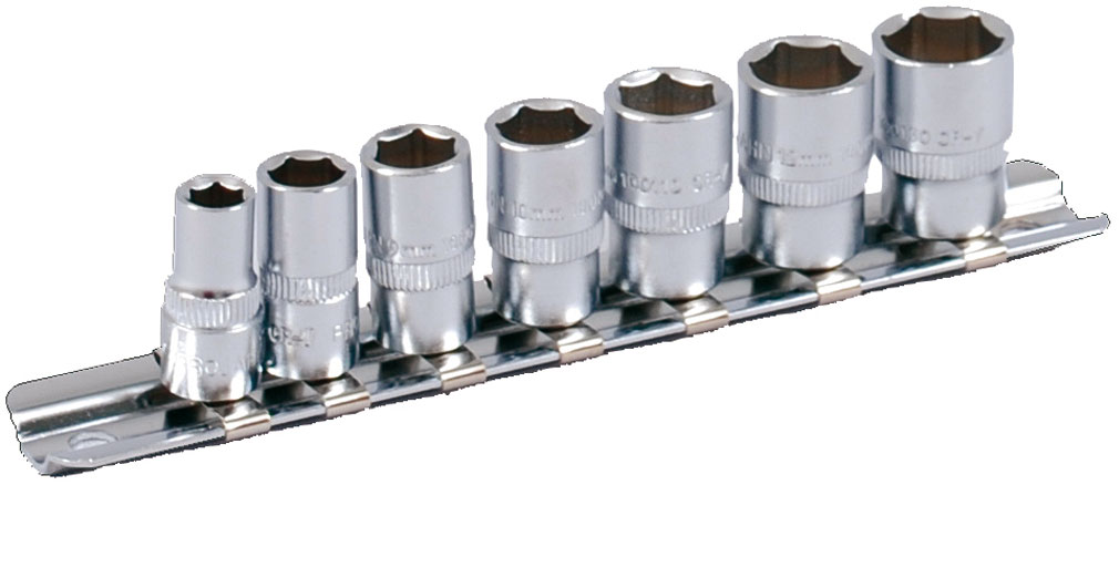 1/4" Stecknuss Satz auf Schiene 7tlg