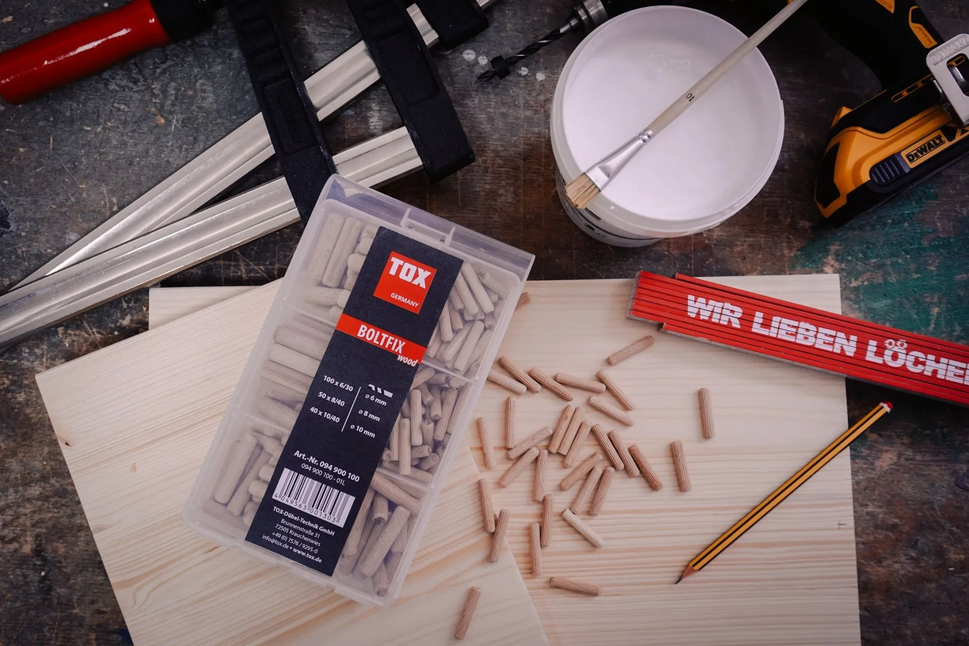 TOX Holzdübel Sortiment 190 tlg. Boltfix wood 100x 6x30 mm, 50x 8x40 mm, 40x 10x40 mm, Riffeldübel aus massiver Buche – Bild 3