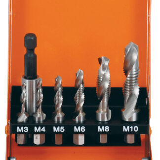 7-tlg. Kombi-Gewindebohrer-Set HSS-G 6-kant Schaft 6,35mm 1/4 M3-M10