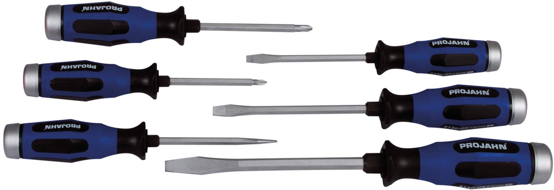 Schraubendreher Satz 6tlg (PH+Schlitz) mit durchgehender Klinge, Schlagkappe und Schlüsselhilfe