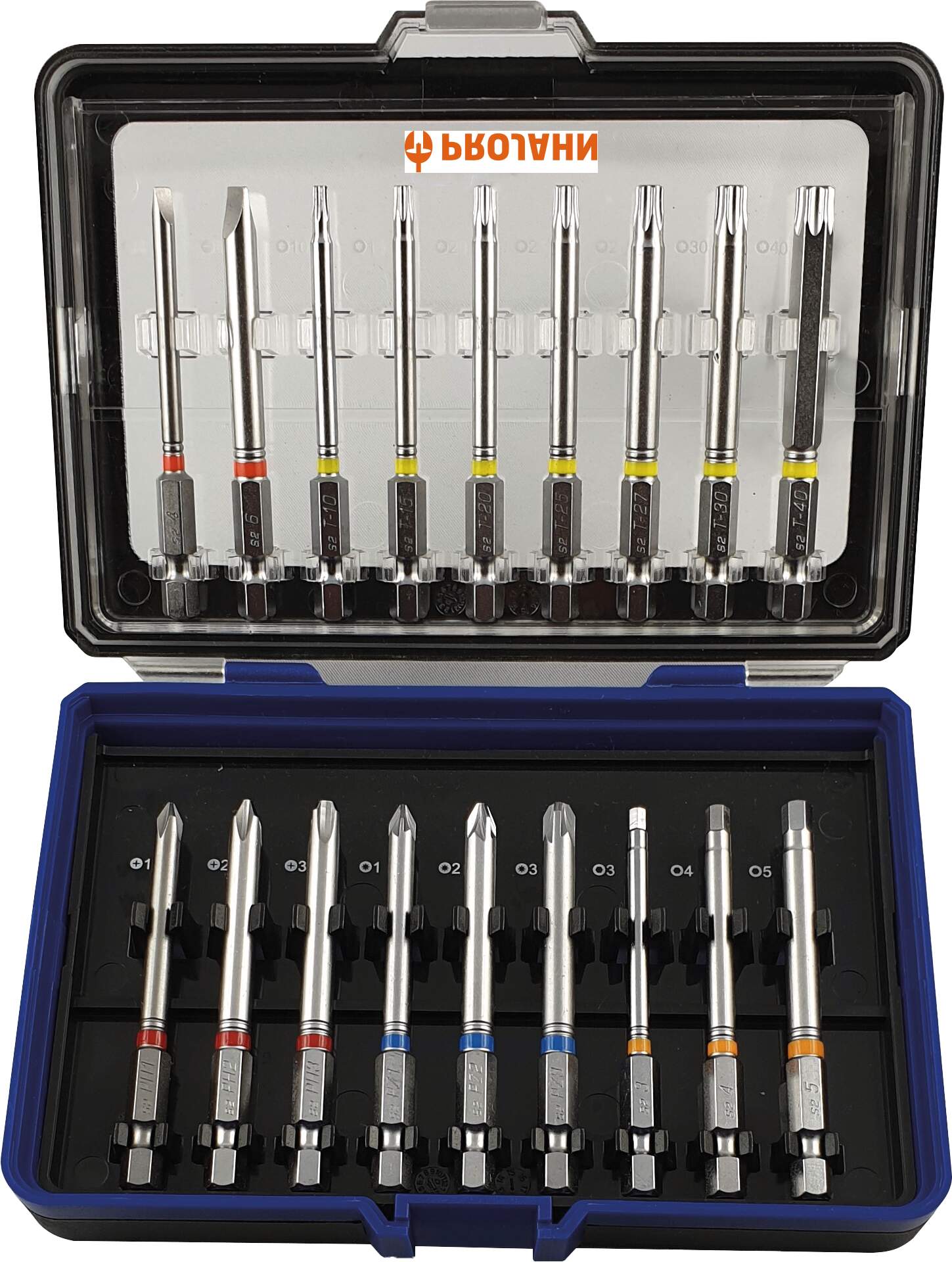 1/4" Bit Box mit markierten Bits 18tlg