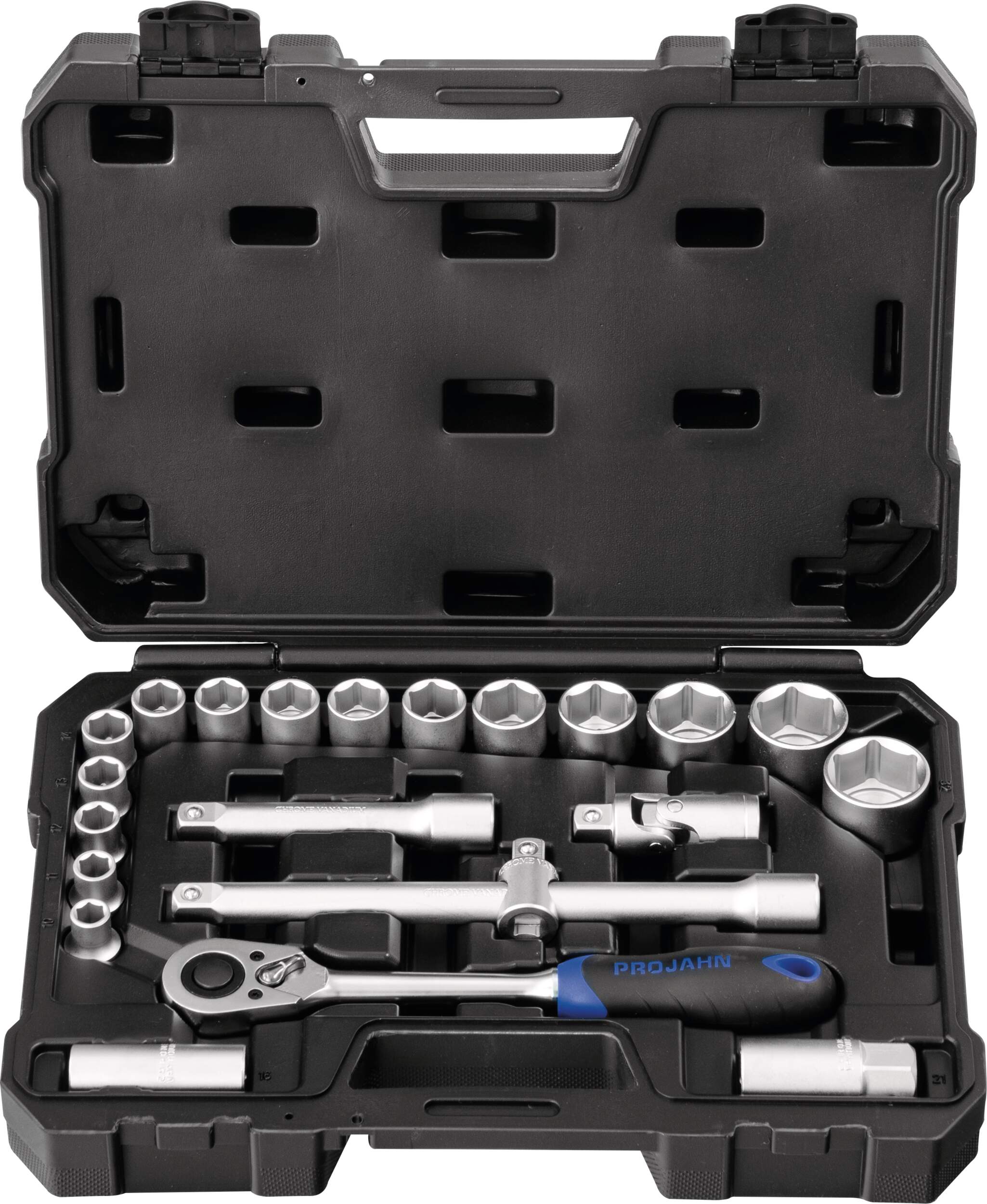 1/2" Steckschlüssel Satz 22tlg proficraft, 48 Zahn Knarre