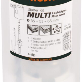 Starter Kit TCT 7-tlg  im Blister bestehend aus den TCT-Lochsägen: 68, 51 und 35 1 x Adapter, 2 x Zentrierbohrer, 1 x Inbus
