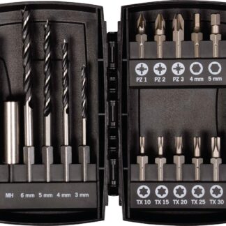 Bohrer-Bit-Box 15-tlg. Holzbohrer mit E 6.3 Schaft Ø 3, 4, 5, 6 mm Bits: PZ, TX, Hex