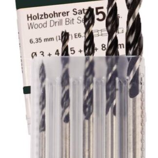 Holzspiralbohrer Satz 6-kant Schaft E6.3  5-tlg. (3, 4, 5, 6, 8 mm)
