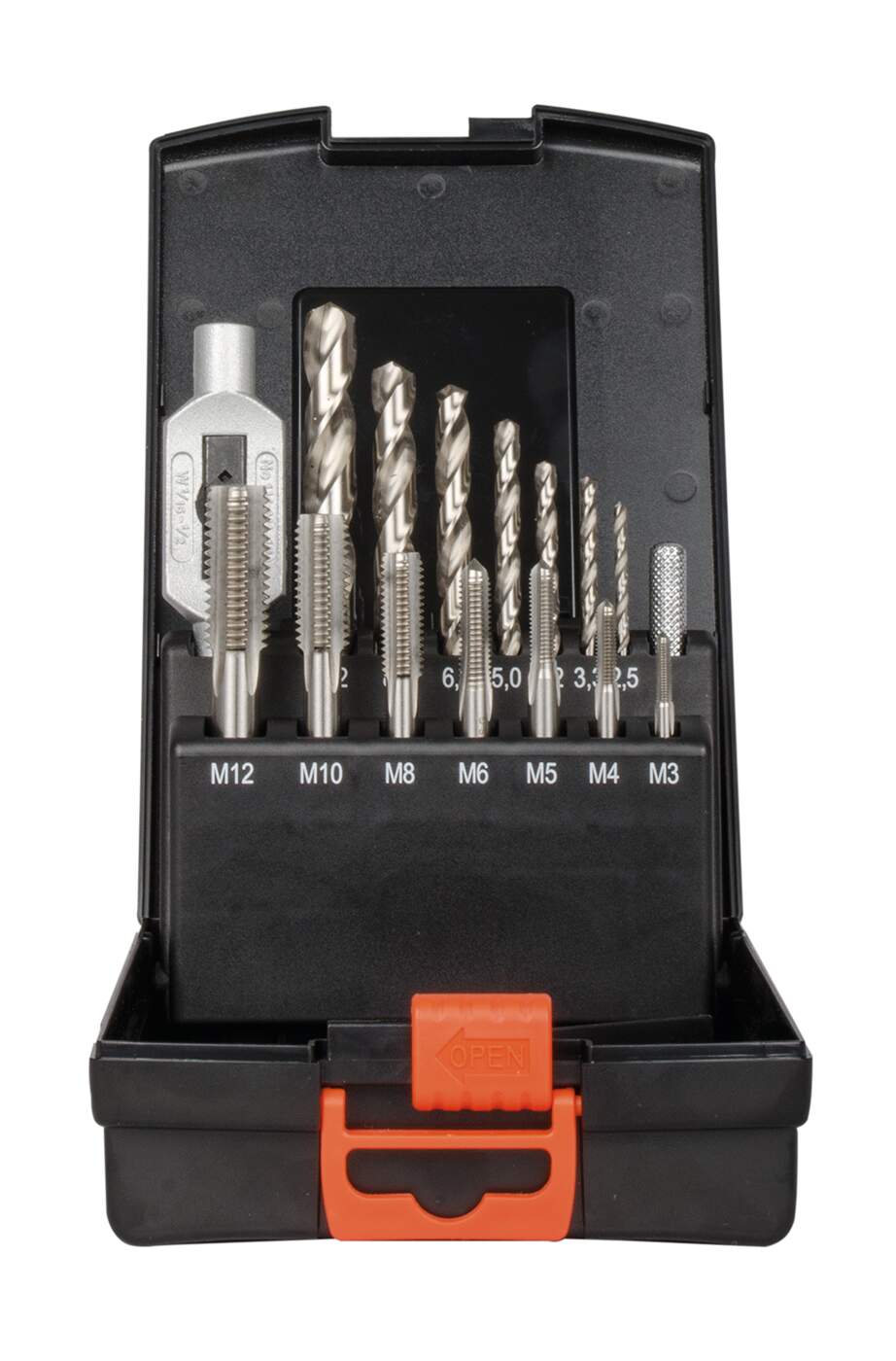 Einschnitt Gewinde Bohrzeugsatz HSS-G 15tlg M3-M12 in Kunststoffkassette