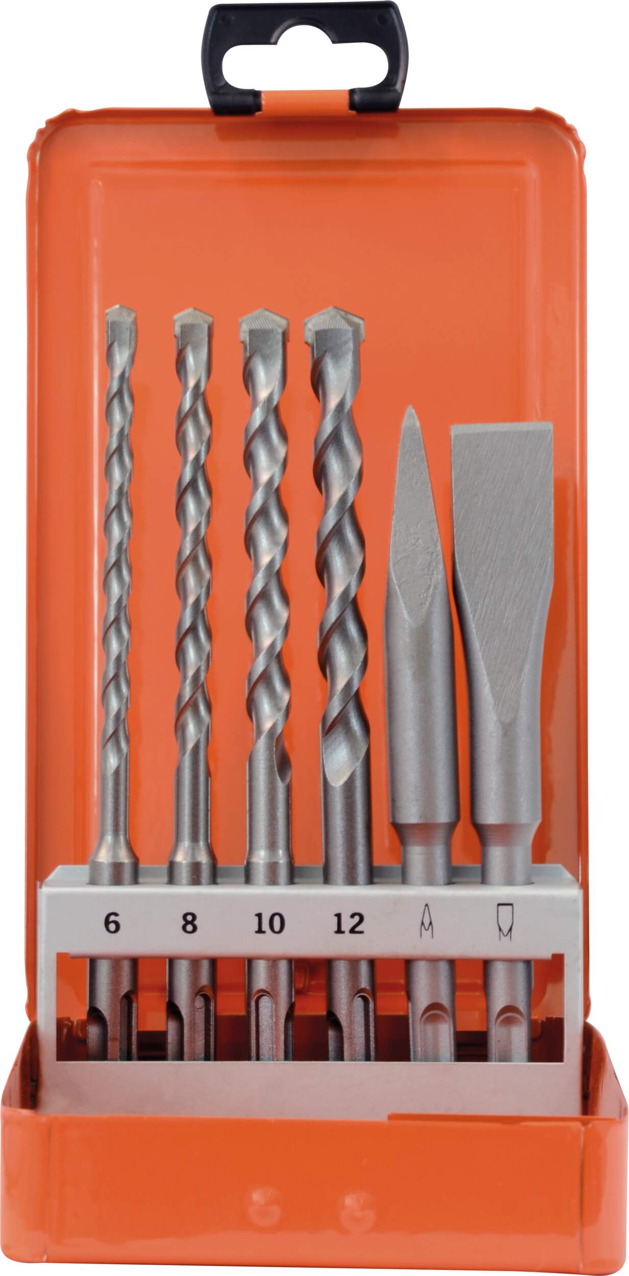 Hammerbohrer Meißel Set 6-tlg. (Ø 6, 8, 10, 12 mm, Spitz-, Flachmeißel)