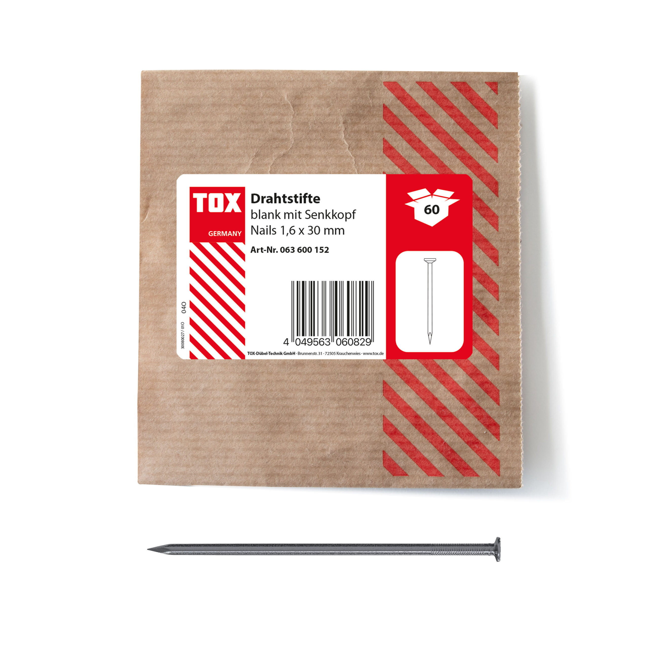TOX Nails 1,6x30 (60 Stk.) Drahtstifte Senkkopf blank